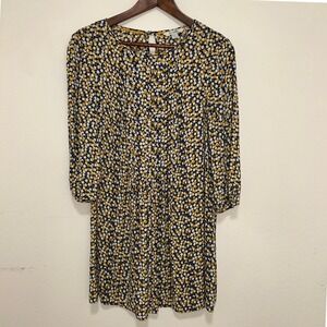 Boden Shift Dress Polka Dot Womens 10R Yellow Blue Tunic 3/4 Sleeve